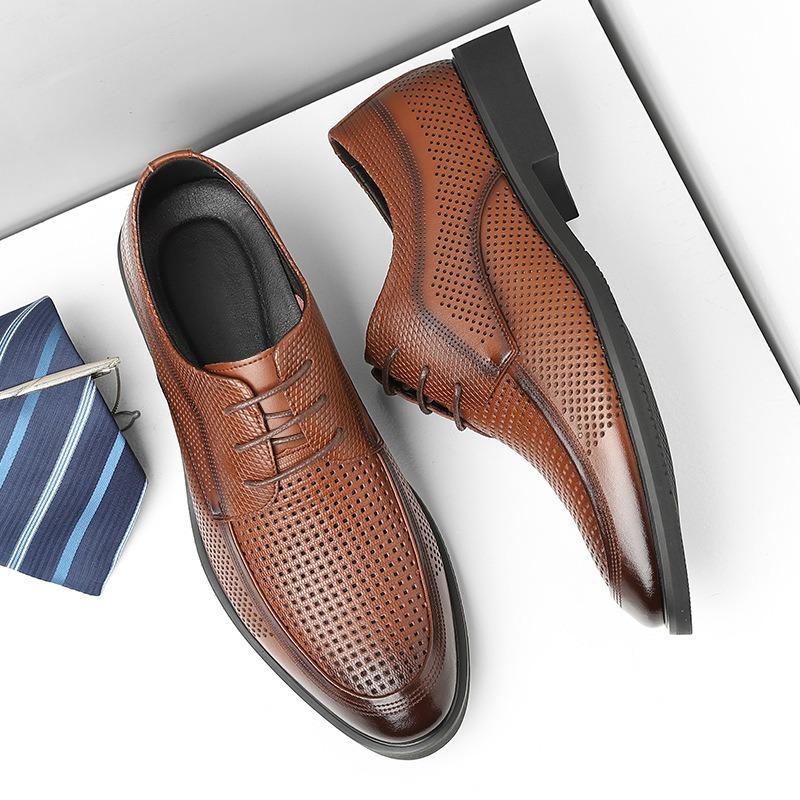 Fashion Men's Business Dress Shoes Summer Breathable Hollow Out Shoe Luxury Casual Leather Shoes for Men Lace Up Oxford Shoe Men Shoes