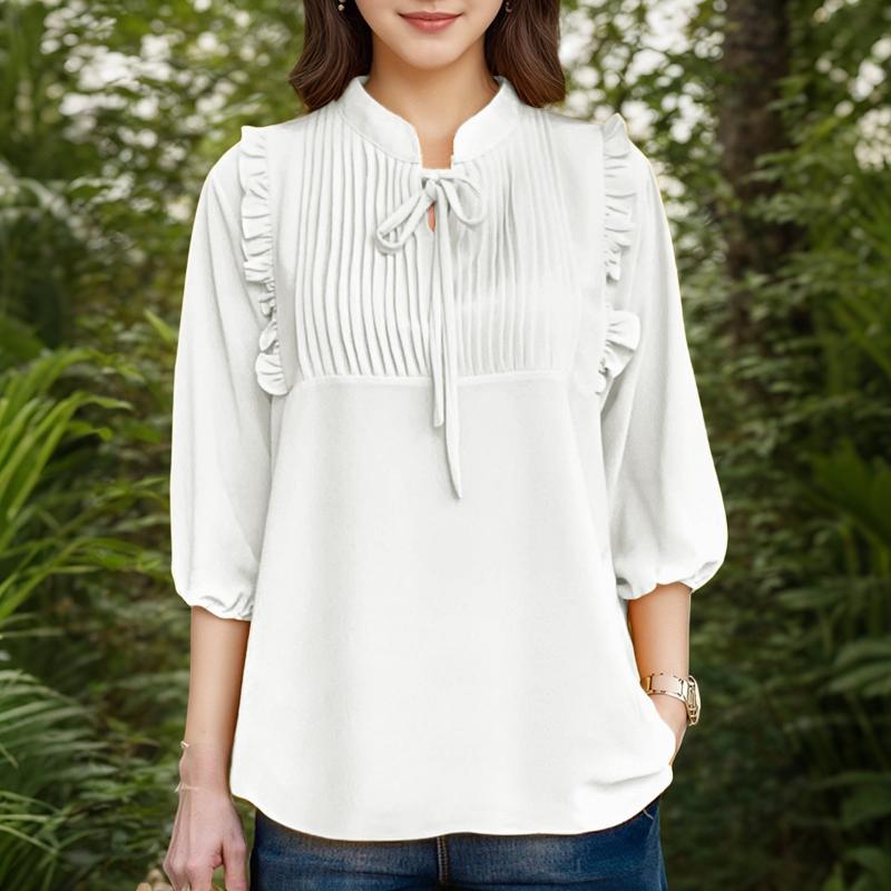 

ZANZEA Женская повседневная блузка с круглым вырезом, свободного кроя, с рукавами 3/4 и плиссировкой 5XL белый