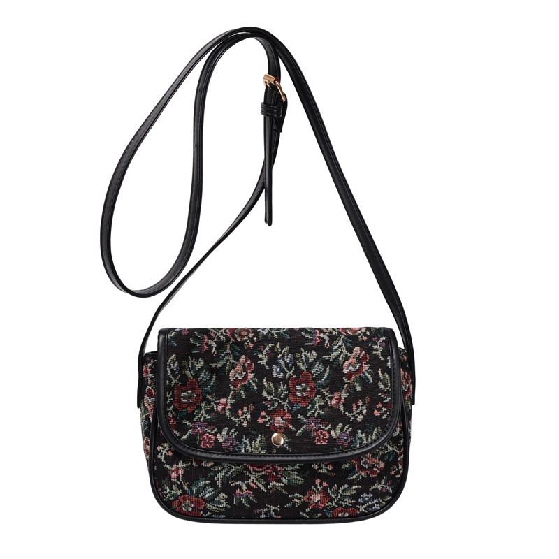 

Floral Pattern Crossbody Bag with Leather Trim and Flap Closure for Vintage Inspired Style чорний