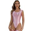 Womens Backless Glossy Bodysuit High Cut Swimwear Sleeveless Leotard for Pool Yoga Sports