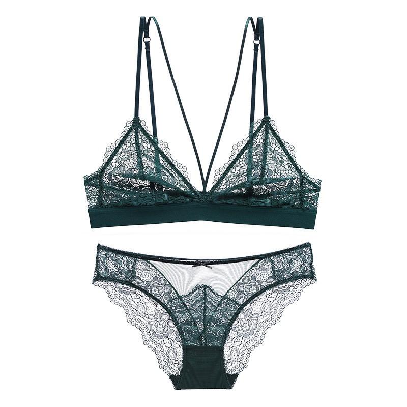 Lace Bra Set Women Soft Non-Wired 3/4 Cup Adjustable Straps Comfortable Breathable Lingerie