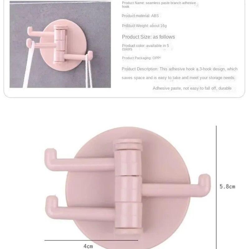 Rotating traceless hook, wall self-adhesive, strong, non punching, kitchen, bathroom storage rack, multifunctional towel rack