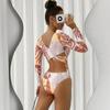 [New Fashion Printed Swimsuit Women] Long Sleeve Jumpsuit Back Cross European and American Hot Sale