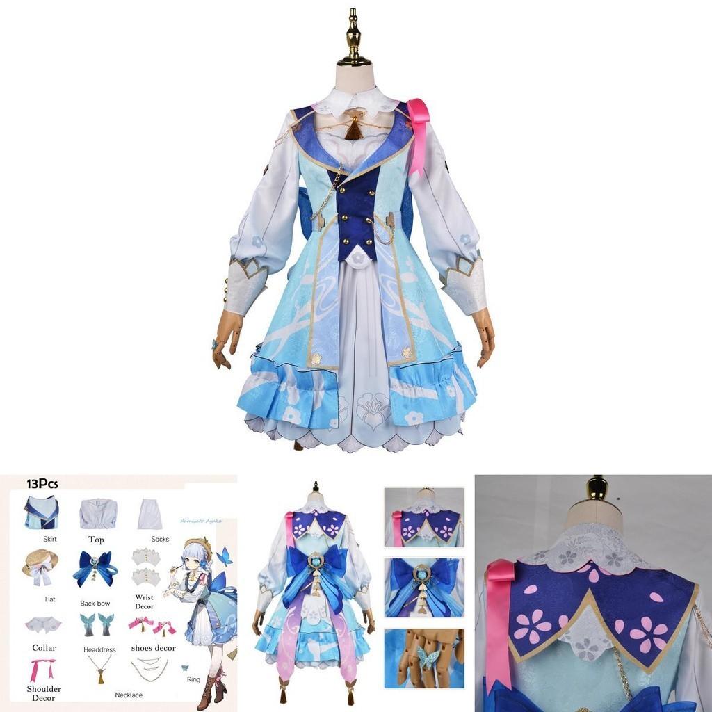 Genshin Impact Kamisato Ayaka Cosplay Costume Wig Flower Dress Hat Halloween