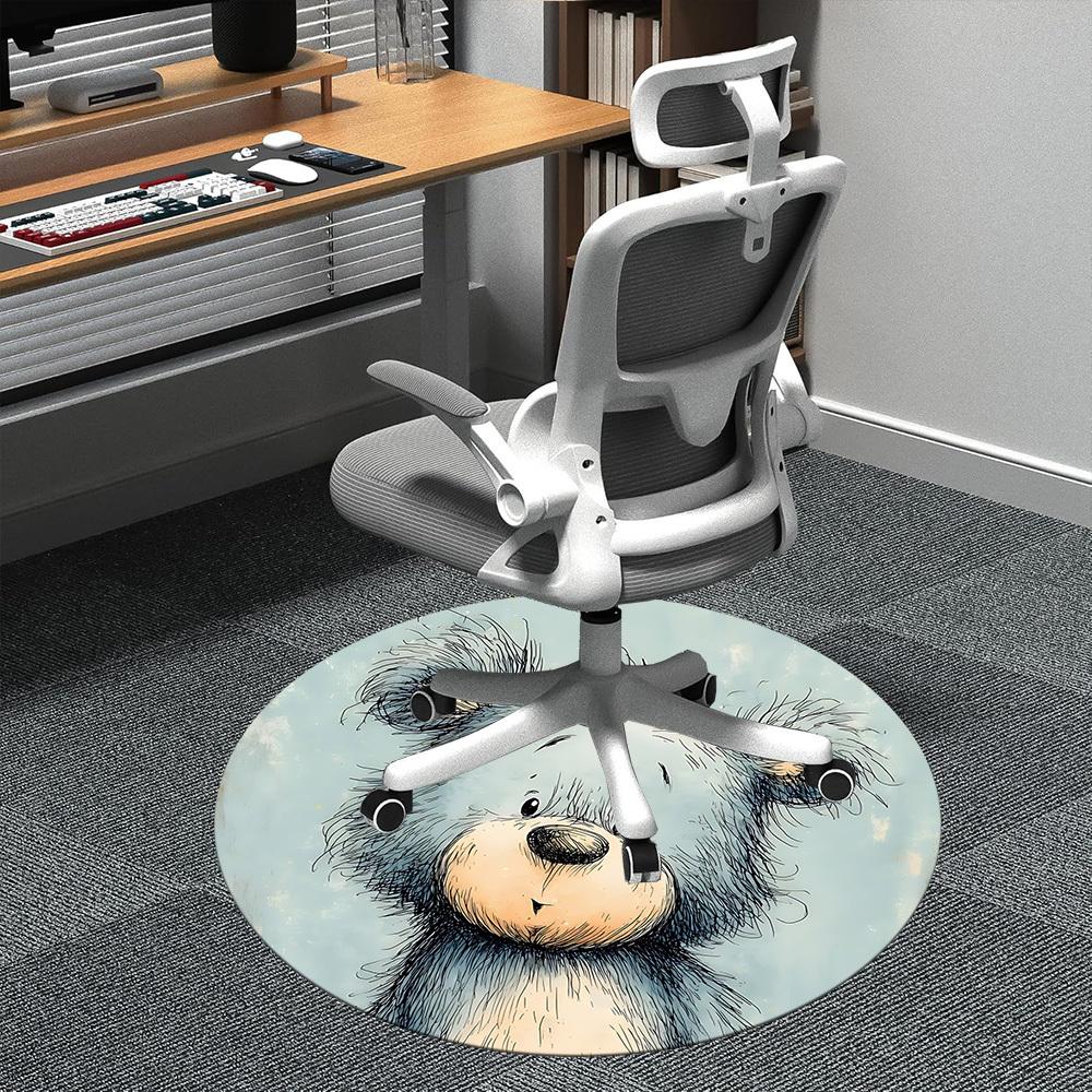 1pc Bear Cub Office Round Area Rug, Indoor Mat Suitable ForOffice, Under Office Chairs Bedroom Living Room Home Decor, Room Deco D029