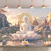 VIKAMA Peaceful Buddha Lotus Tapestry Trendy Wall Accent For Living Room Yoga Studio Meditation Area Modern Home Decoration