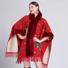 Thicken Christmas Cloak Women Knitted Cardigan Shawl With Fur Collar Winter Warm Design Poncho Female Travel Blanket