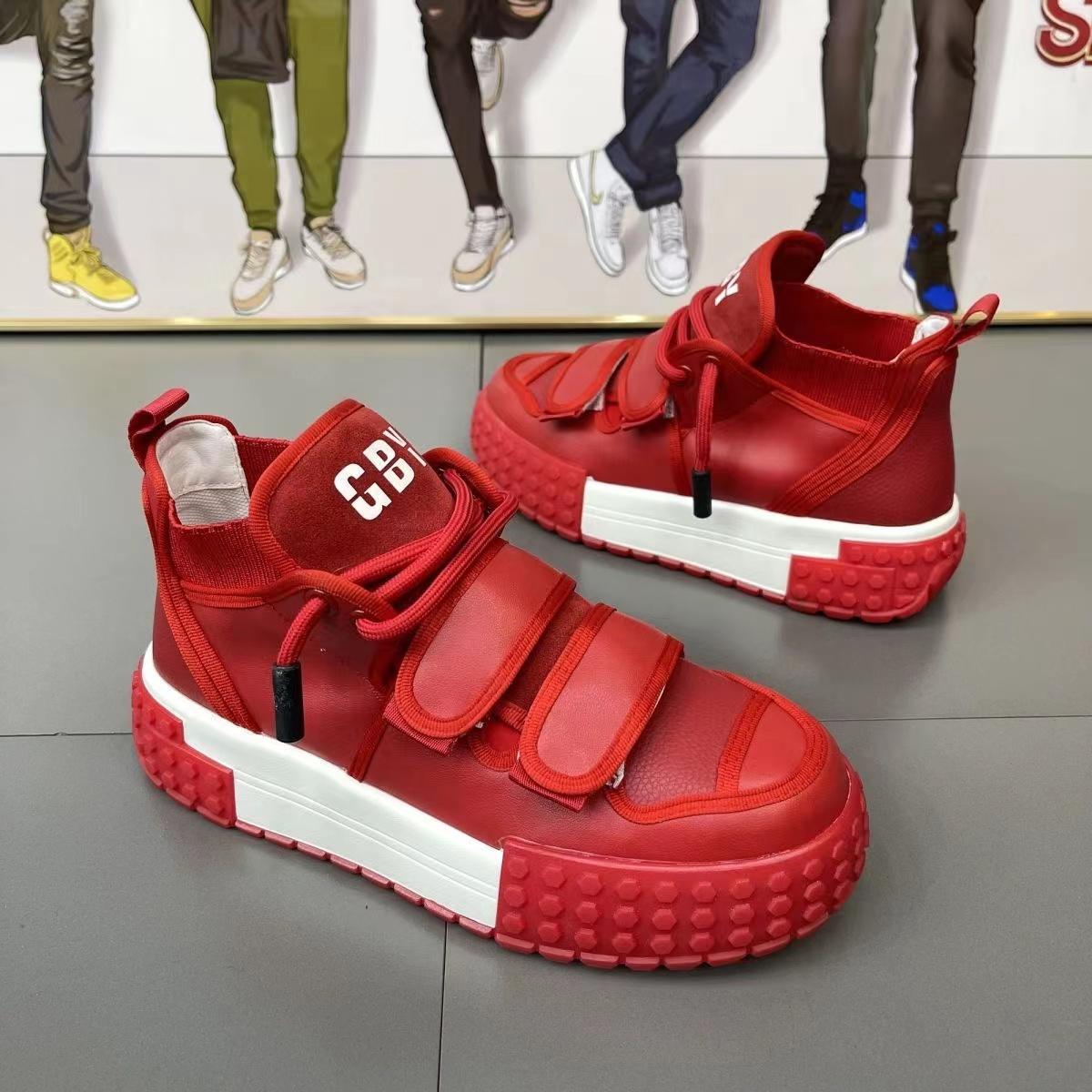 

5 цветов Мужская мода Кожаные цветные блоки Дизайн Ботинки Весна Осень Роскошные Дизайнерские Молодежные Трендовые Хип-Хоп Высокие Кроссовки 32 красный