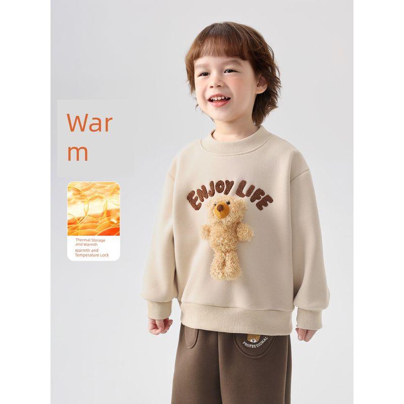 Right-Style European Boys' Fleece Sweatshirt with Half-High Collar, 3D Doll Sweatshirt, Winter Clothing for Toddlers, Thickened and Warm Trendy Top