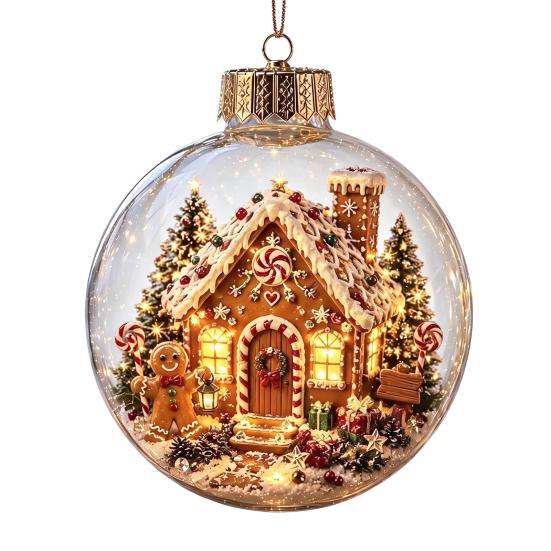 Lightweight Xmas Tree Pendants Clear Christmas Ball Ornaments, Acrylic Hanging Decoration with Gingerbread House Small Gifts Reindeer Santa Inside for