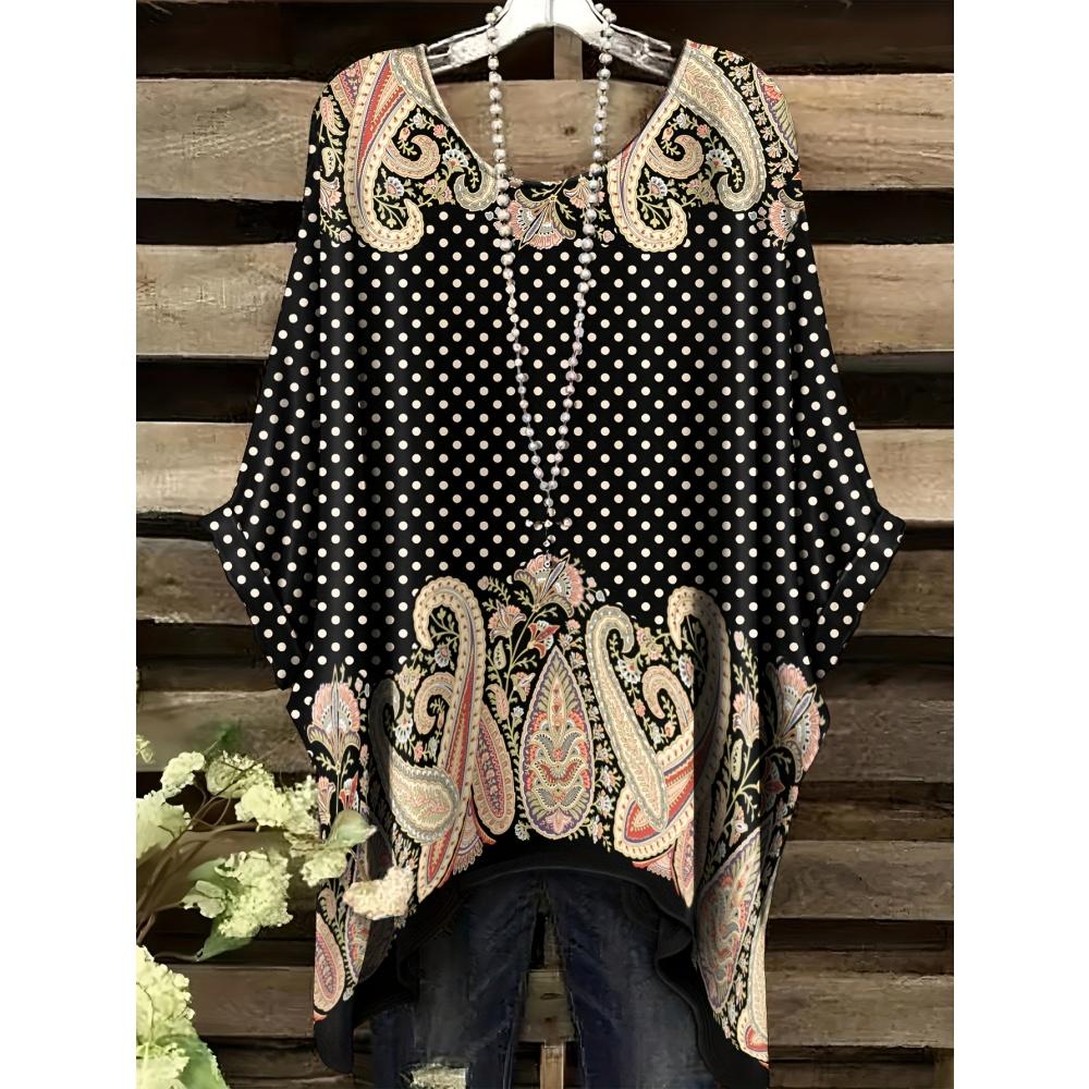 Boho Květinová Tunika Plus Size Dámské Boho Květinový Potisk Tunika Tričko Krátký Rukáv Kulatý Výstřih Ležérní Top Živý 2025