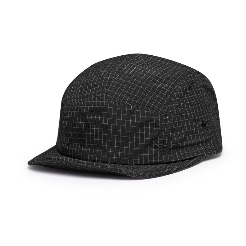 Outdoor Sport 5 Panel Cap Lightweight Nylon Running Baseball Cap Vintage Blue Checkered Flat Brim Cap For Travel Hiking
