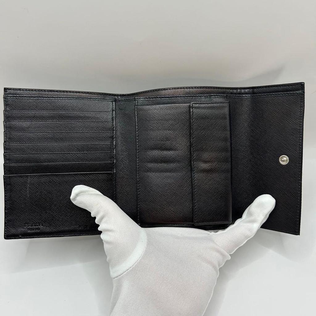 Used Excellent Condition PRADA Trifold Wallet Nylon Triangle Logo Saffiano
