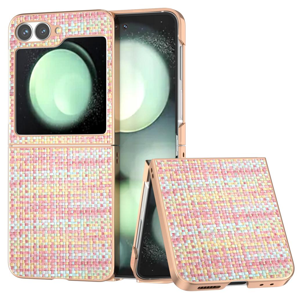 ABEEL For Samsung Galaxy Z Flip7 FE 5G/Z Flip6 5G Case Electroplating Edge Plaid Texture PU Leather+PC Phone Cover
