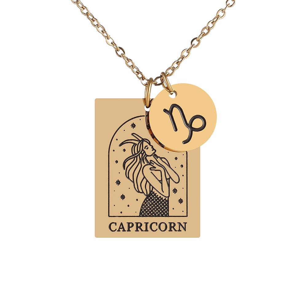 Htpwe Stainless Steel Twelve Zodiac Signs Pendant Necklace Women's Plated 18k Gold Couple Holiday Gift Necklace Party Zircon