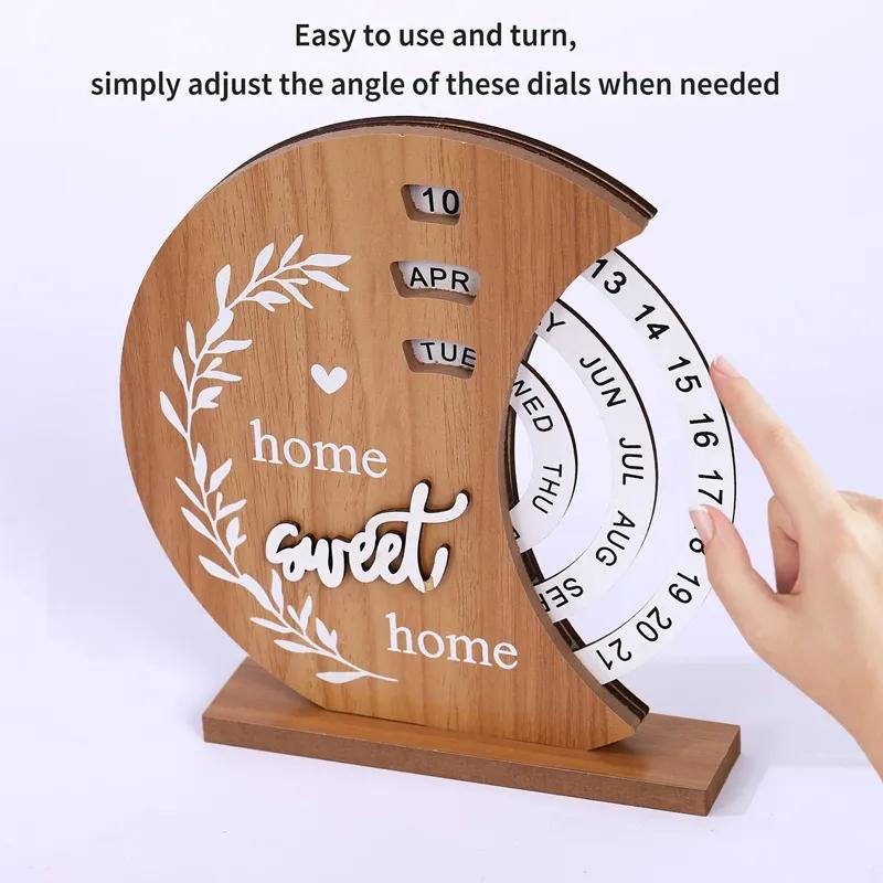 Wooden Creative Calendar Perpetual Calendar Home Decoration Office Desktop Decoration Manual Rotating Desk Calendar YLE324