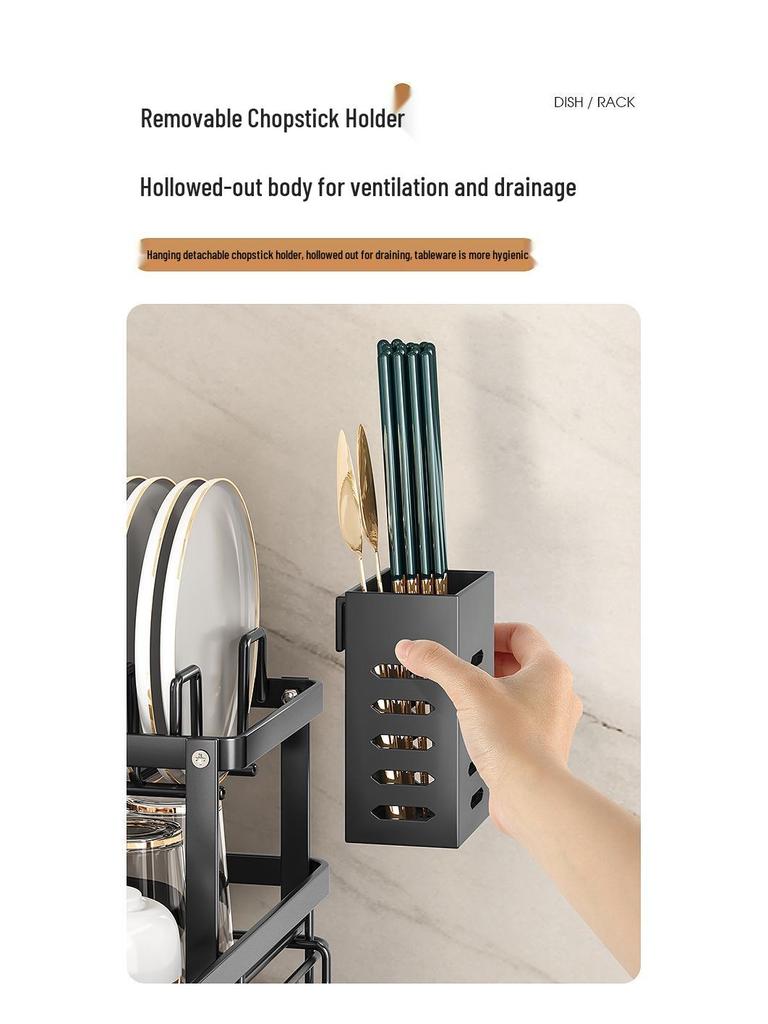 Kitchen Sink Dish Drying Rack with Bowl and Chopsticks Storage