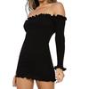 Cotton Solid Color Bodycon Dress With Long Sleeve And High Waist For Women
