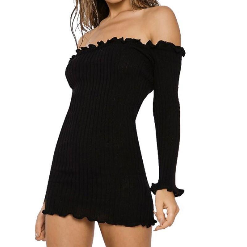 Cotton Solid Color Bodycon Dress With Long Sleeve And High Waist For Women