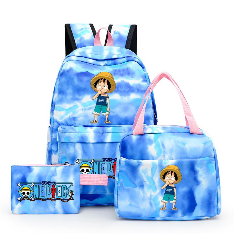 3Pcs/set Anime One Piece Anti-Theft Backpack Casual Daypack with Lunch Bag Pencil Case Back To School Daily Bookbag for Boy Girl Mochila Rucksack