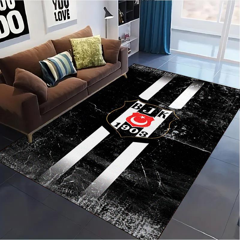 Tappeto Tappetino con Logo Beşiktaş per Soggiorno Camera da Letto Casa Decorazione Divano, Tappetino Antiscivolo per Giochi Bambini