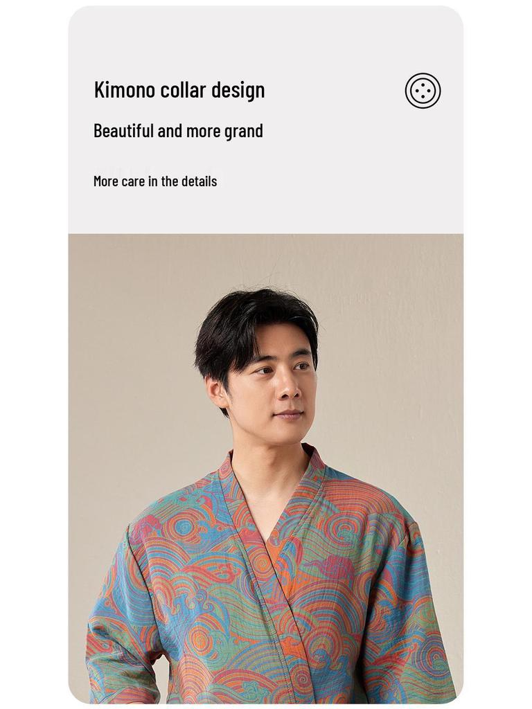 Pure Cotton Double Gauze Chinese Style Couple Bathrobe - Spring/Summer, Thin, Absorbent, Quick-Drying Pajamas/Homewear