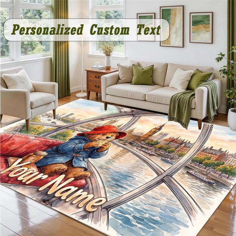 Crystal Velvet Square Rug Custom NamePaddington Pattern Non Slip Home Floor Decor Rug