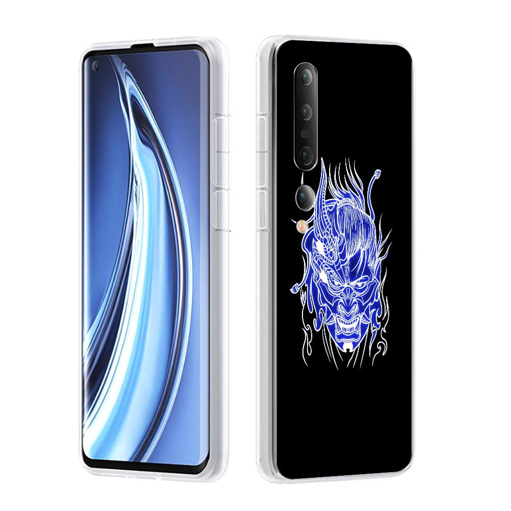 Samurai Oni Mask neon etui na telefon do Xiaomi Mi 12T 10 12 Lite 11 Ultra 11X 11T Pro 11i Poco X4 X3 NFC F3 M3 M4 5G Przezroczysta obudowa