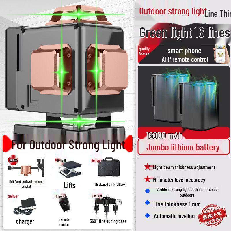 12-Line High-Precision Laser Level with Infrared for Indoor/Outdoor Use