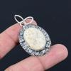 Oval Fossil Coral Gemstone Art Deco Root Chakra Boho Pendant Jewelry 925 Silver