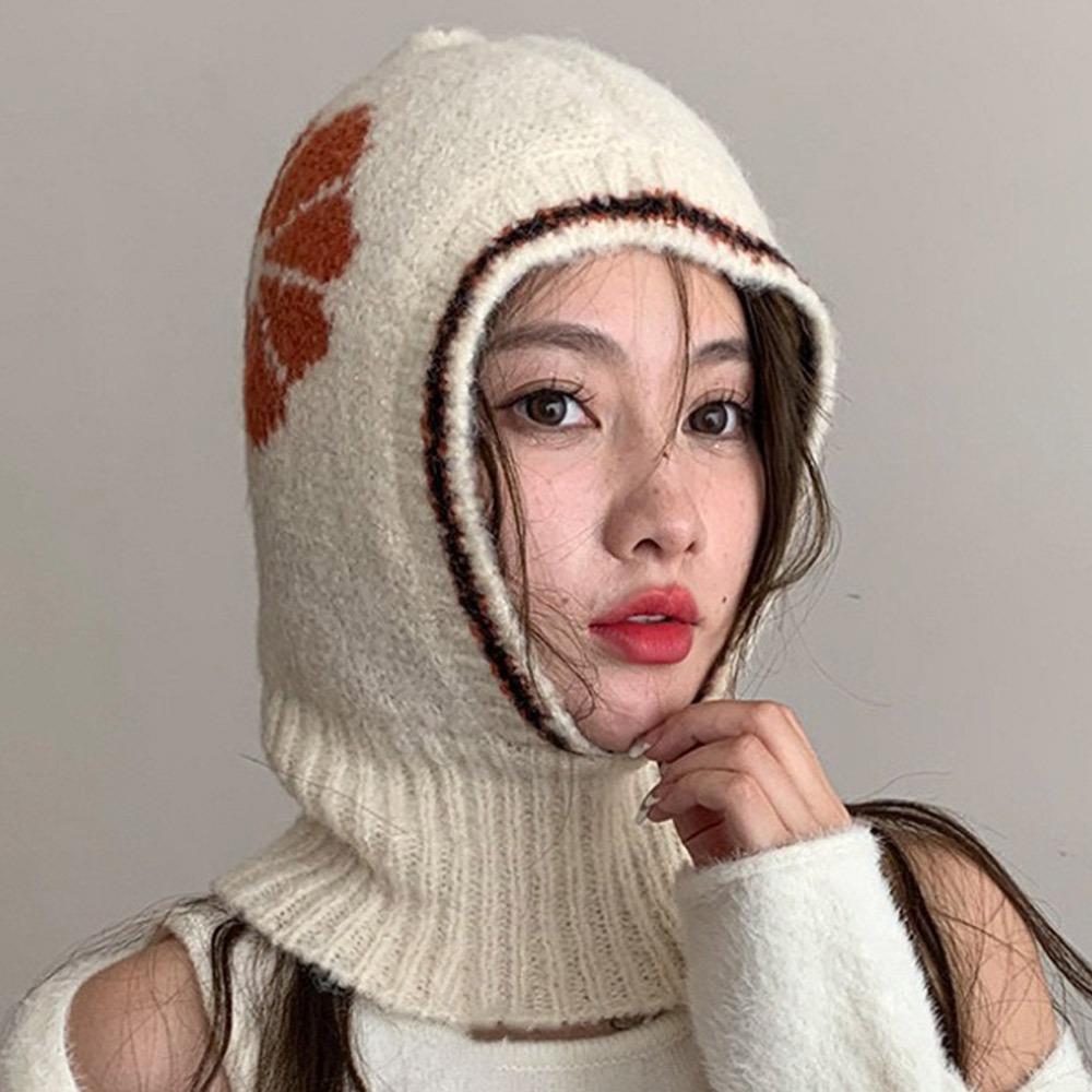 

Winter Warm Knitted Balaclavas Ear Protection Neck Warmer Masked Cap Windproof Headgear Pullover Cap Men Women бежевый