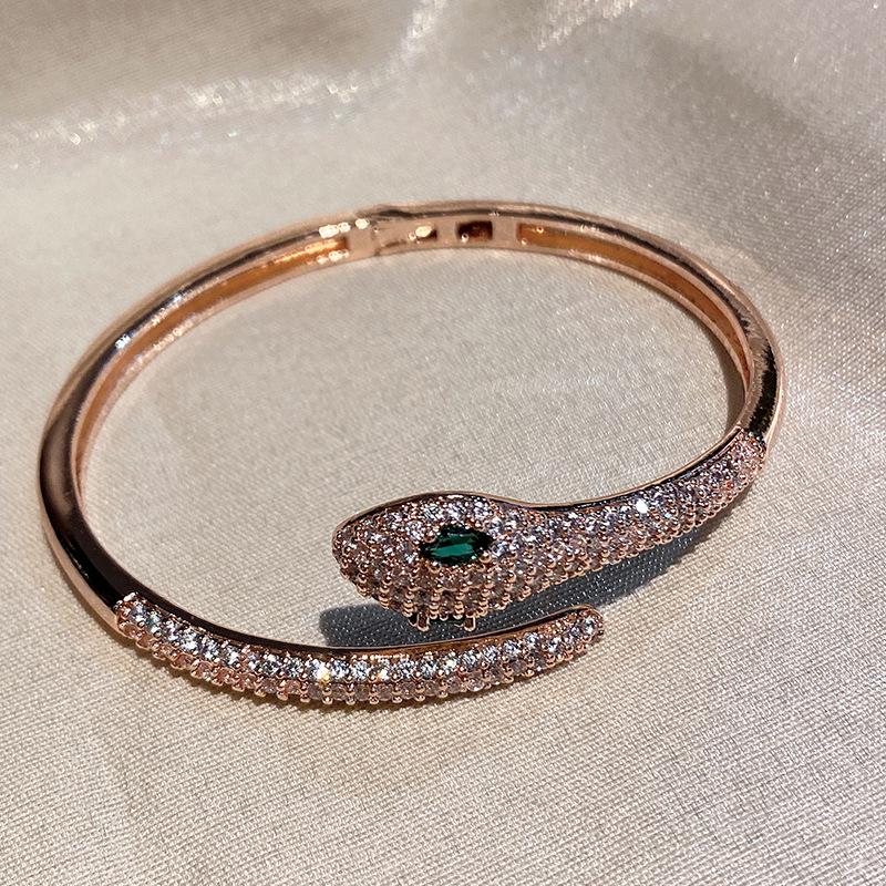 Vintage Green-Eyed Serpent Bangle: Exotic Snake Evil Eye Bracelet for Women
