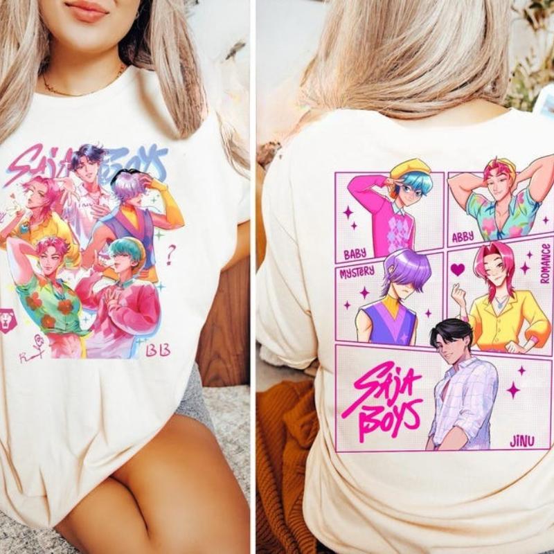 Saja Boys Kpop Łowcy Demonów Dwustronna Bawełniana Koszulka Huntrix Łowca Demonów Merch Jinu Saja Koszulki Abby Tajemnica Romans Dziecko Saja
