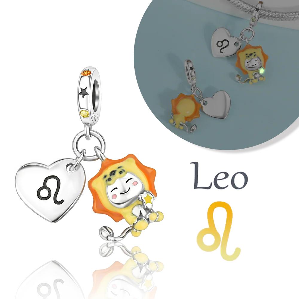 Copper 12 Months Birthstone Heart-Shaped Beads Charms Fit Original Bracelet Charm Beads Necklace Diy Female Jewelry