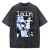 Japanese Anime Serial Experiments Lain Vintage Washed T Shirt Men High Quality Cotton Manga Short Sleeve Fashion T Shirt Women