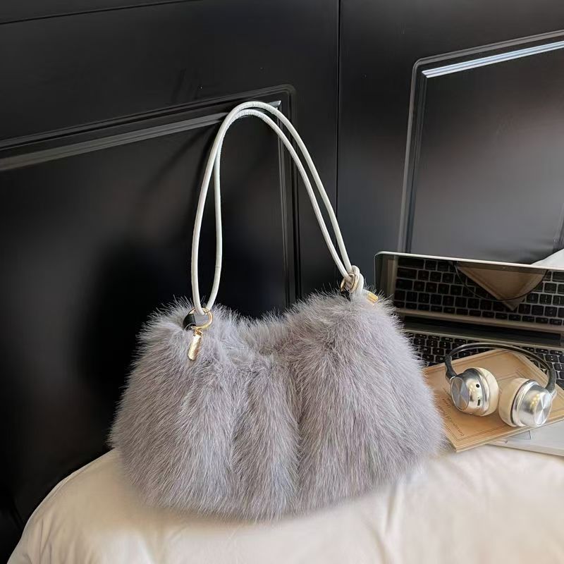 Women Faux Rabbit Fur Plush Shoulder Bag Elegant Soft Crossbody Handbag Fashionable Fluffy Purse Gift For Friends