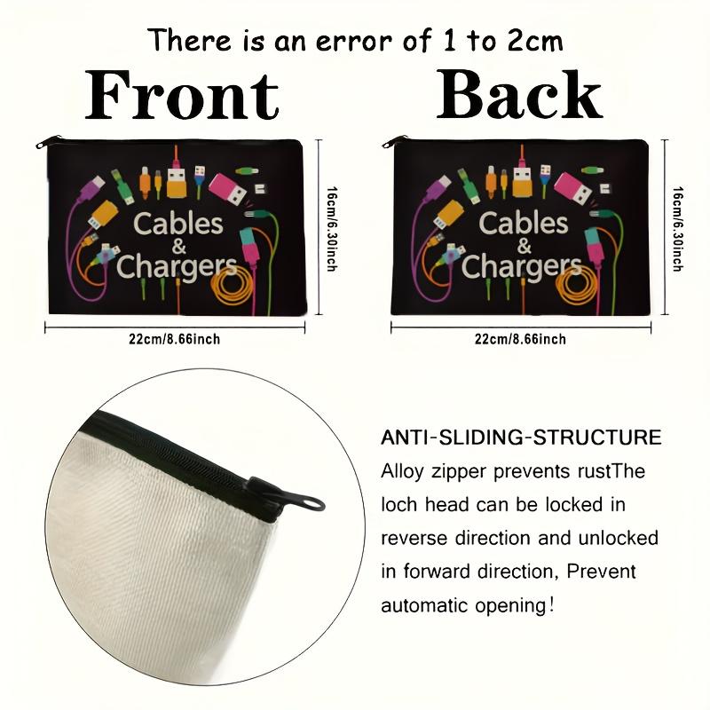 1pc Tech Accessories Organizer Pouch–Colorful Icons Design Travel Makeup Bag, Portable Storage for Chargers, Cables, Power Banks