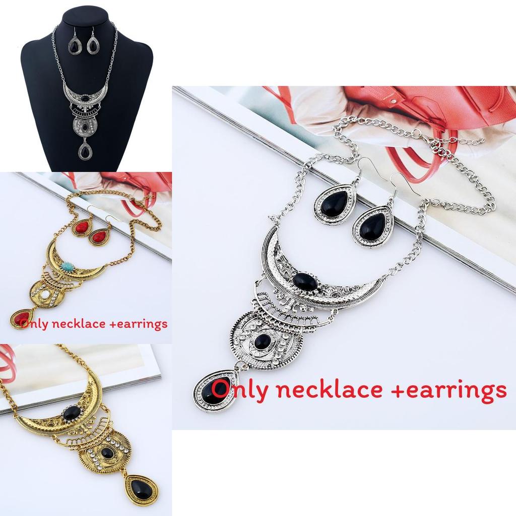 Vintage Water Drop Alloy Necklace And Earring Set For Boho Style Females