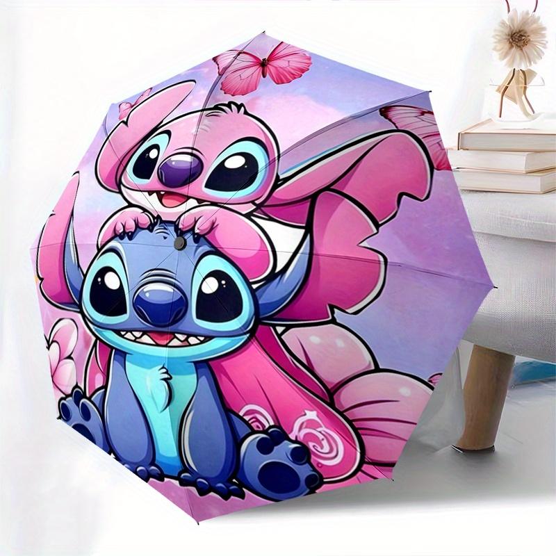 Stitch,Butterflies Automatic Folding Umbrella Simple 8 Rib Design, Bright Cartoon Pattern, Durable Iron Frame, Suitable For Travel, Outdoo
