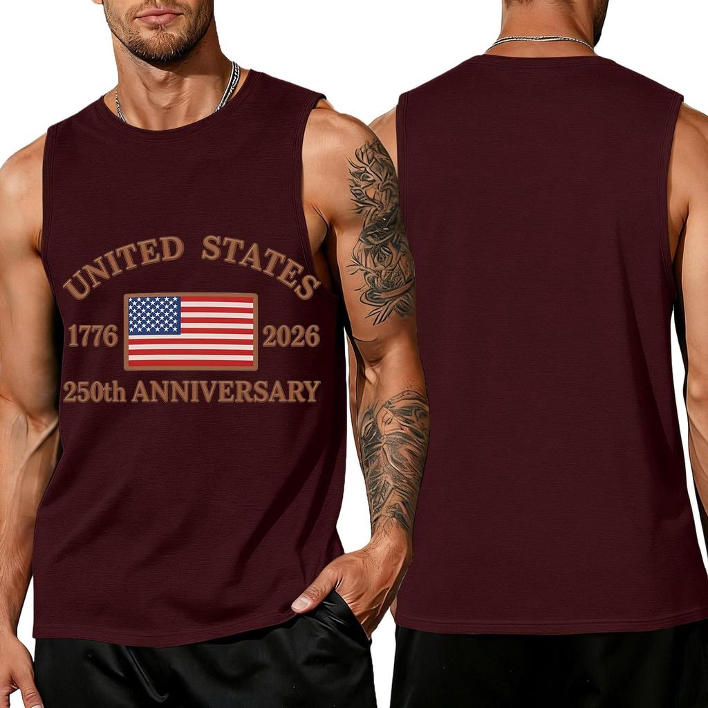 Men's Sleeveless Tank Top Loose Fit Casual Summer Muscle Shirt United States Flag Print 250th Anniversary Graphic Sleeveless Tee