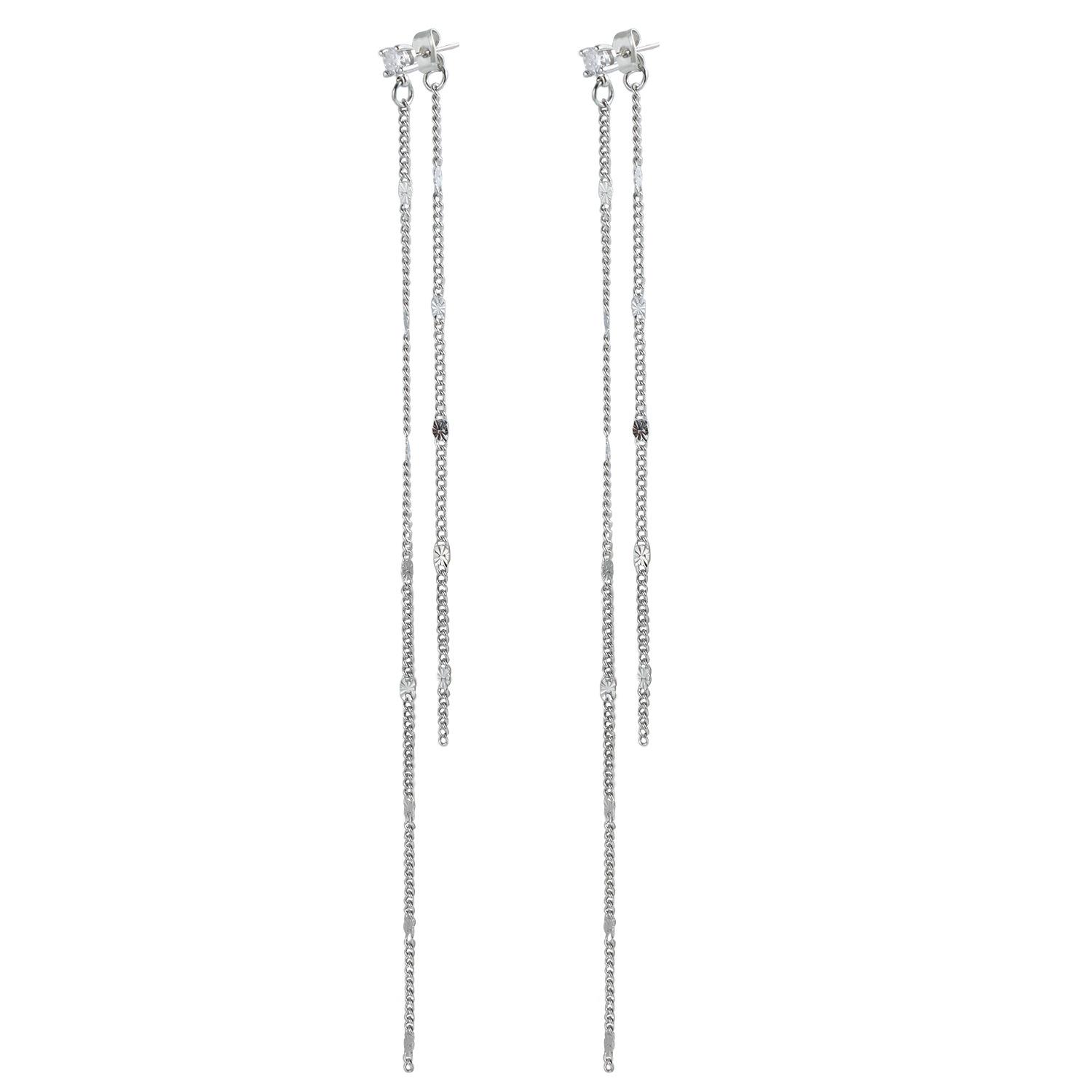 European and American simple super long rhinestone chain fringed earrings, trendy design versatile earrings