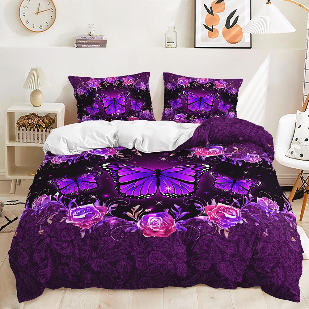 Bed Three-Piece Butterfly Kit Animal Rose Flower Quilt Cover Two-Piece Bedroom