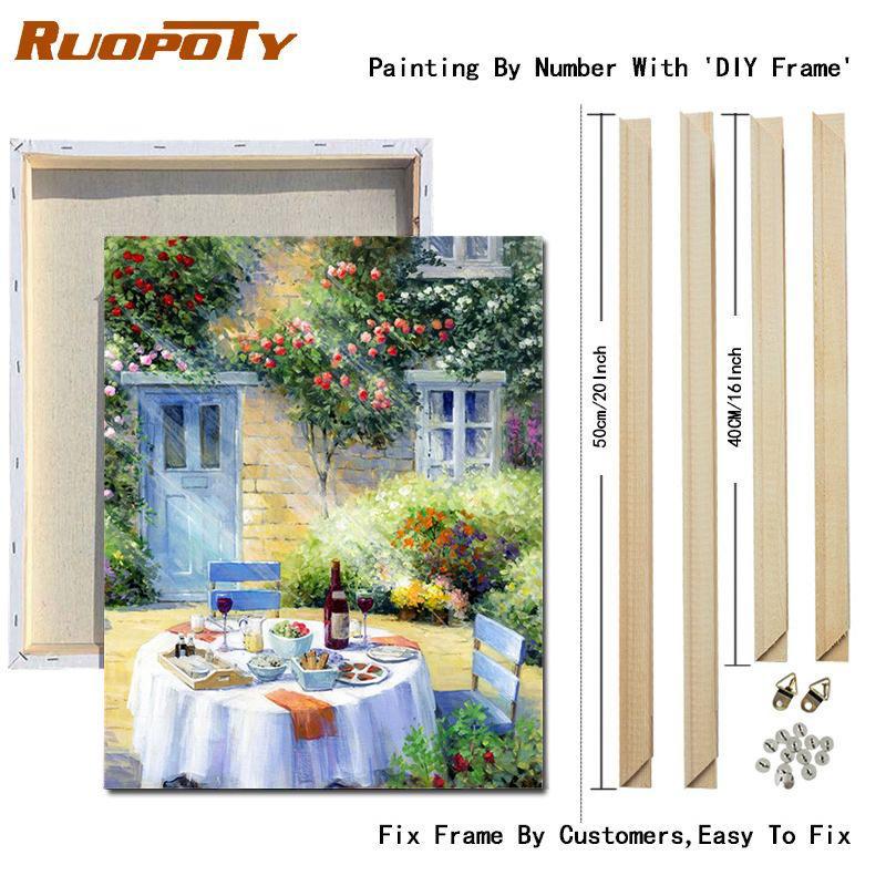 RUOPOTY DIY Frame Oil Painting By Numbers Window Scenery Acrylic On Canvas Wall Art Picture By Numbers Flower For Living Room