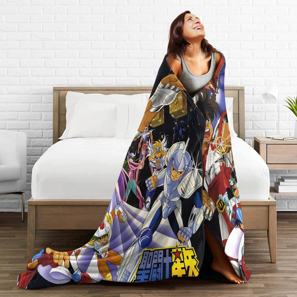 Saints Seiyas Anime Plush Blanket Knights of the Zodiac Awesome Throw Blankets for Sofa Bedding Lounge 150*125cm Bedspread,