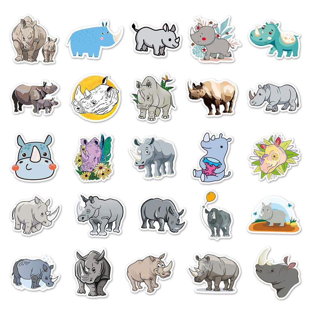 10 30 50Pcs Animal Rhinoceros Cartoon Stickers Cute Graffiti Decals Diy Notebook Scrapbook Laptop Phone Classic Kids Toy Sticker