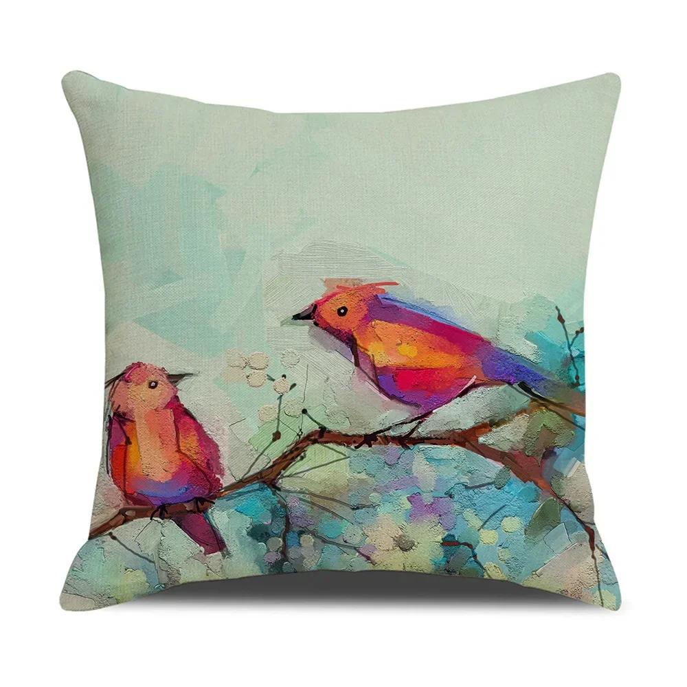Watercolor Bird Cushion Cover Pillowcase Home Decor Office Sofa Pillowcase Home Decor Pillowcase