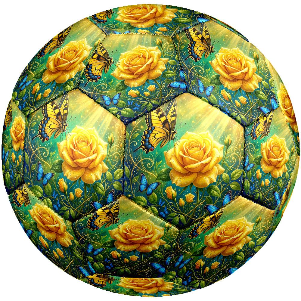 1pc Butterflies Yellow Roses Durable Size 5 Soccer Ball Professional Match Training Football Indoor &Outdoor Sports Ball P60184