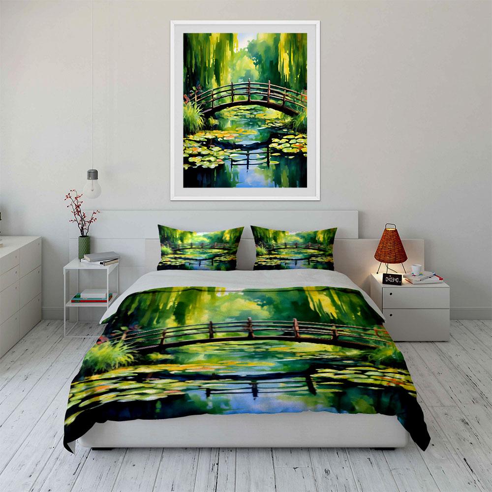 Tranquil Garden Bridge Scenery Set  Kid'S And Adults' Bedroom Decor, Exquisite Three-Piece Bedding Set Gift