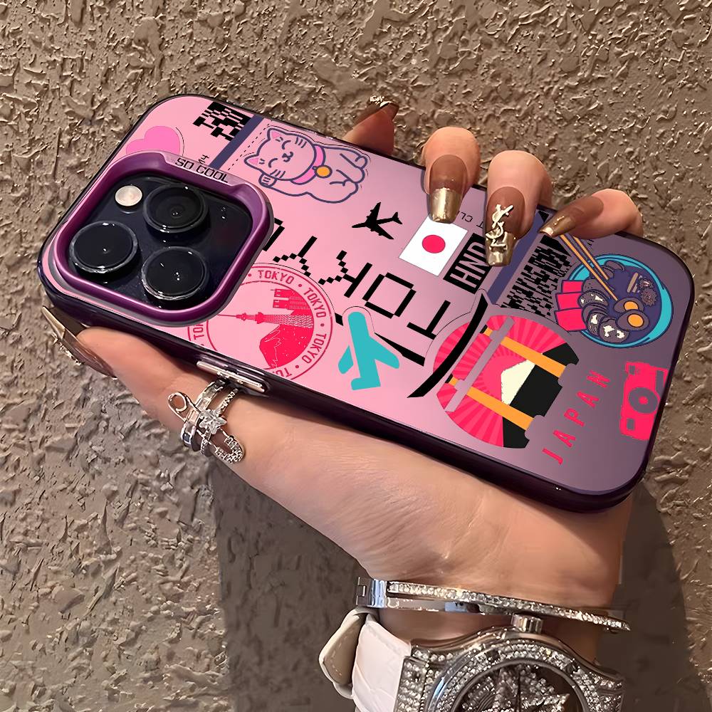 Japan Plane Travel Ticket Phone Case For iPhone 16 15 14 13 12 11 Plus Pro Max Multicolor Aurora Laser Shockproof Funda Cover