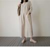 Women's Korean Style Cotton Linen Mid-Length Dress with Pockets - Plus Size, Loose Fit, Casual Fashion